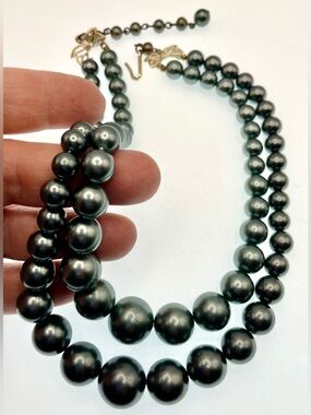 Vintage Japan Double Strand Gray Faux Pearl Necklace Graduated Beads MCM